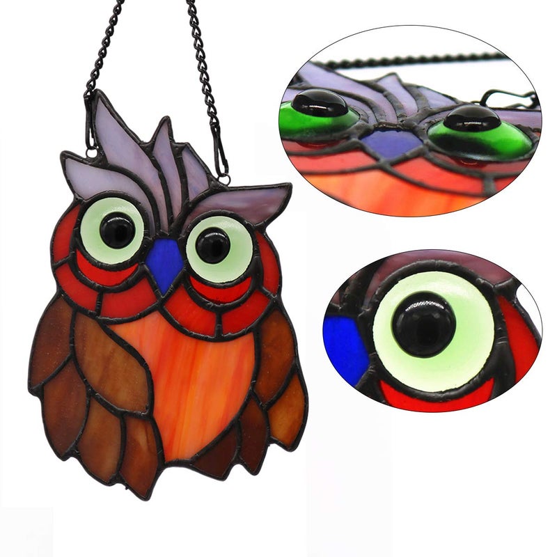 HAOSUM Owl Bird Stained Glass Window Hanging Suncatcher Bird Decor Wall Art for Living Room Bedroom Kitchen Window  Birthday Gift for Women - Image 2